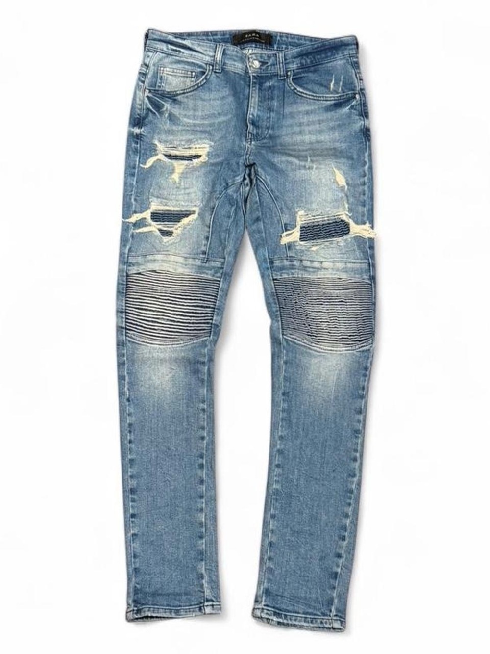 Y2K Zara Balmain Style Moto Biker Distressed Patched Skinny Jeans